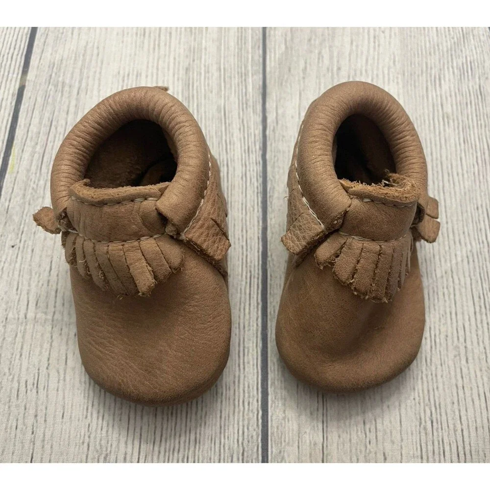 Tan Brown Freshly Picked FP Boy Leather Moccasins, Size 1